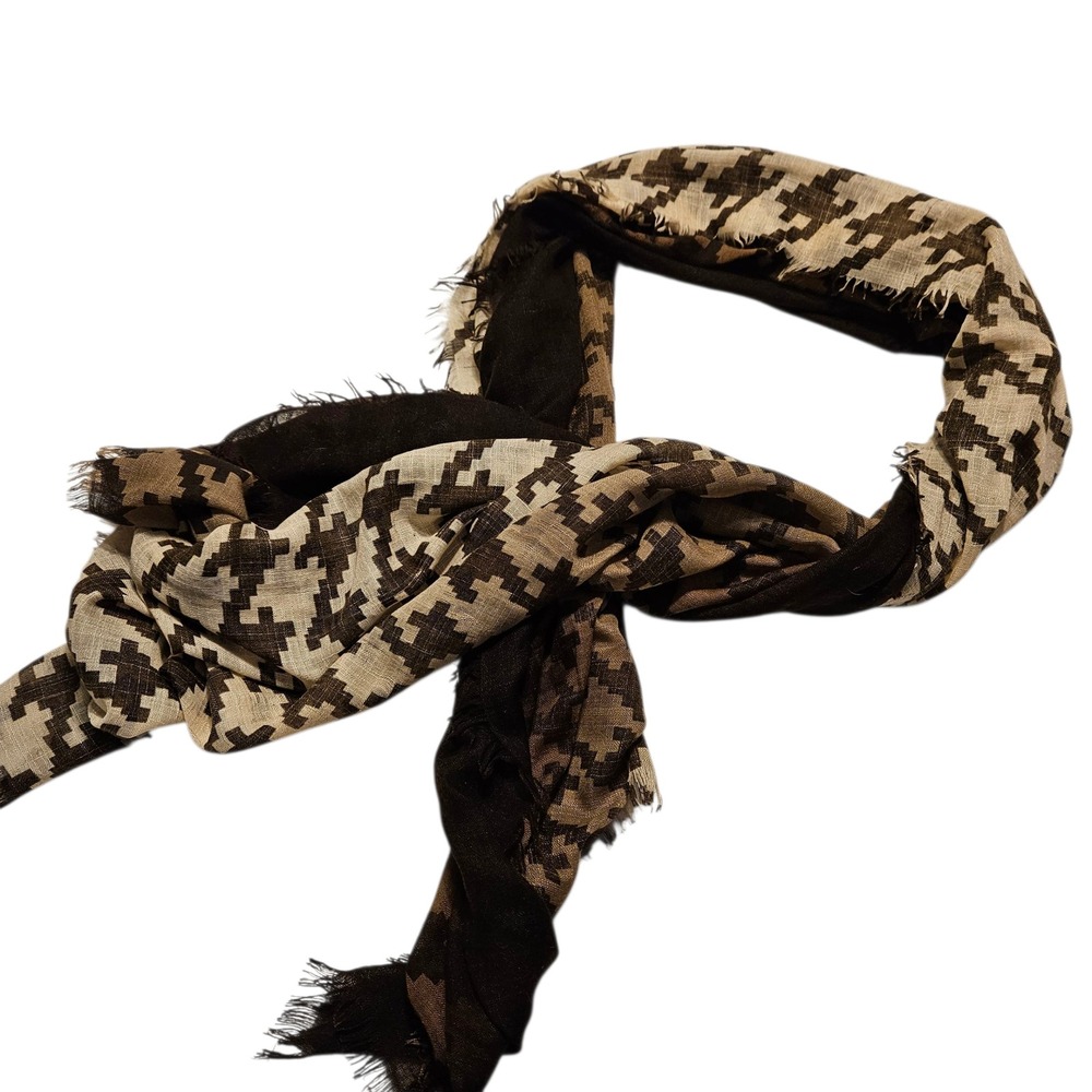 Houndstooth Scarf Beige Brown Women Fashion Accessory Wrap‎ Lightweight Shawl - Picture 4 of 4